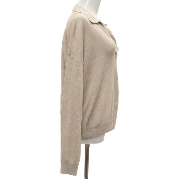 One Grey Day Oatmeal Lightweight Linen Blend V-Neck Sweater Size Medium - Picture 4 of 8